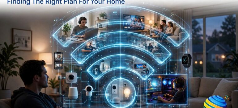 Spectrum internet plans 2026 — connected smart home showing streaming, gaming, video calls and smart devices sharing one WiFi connection